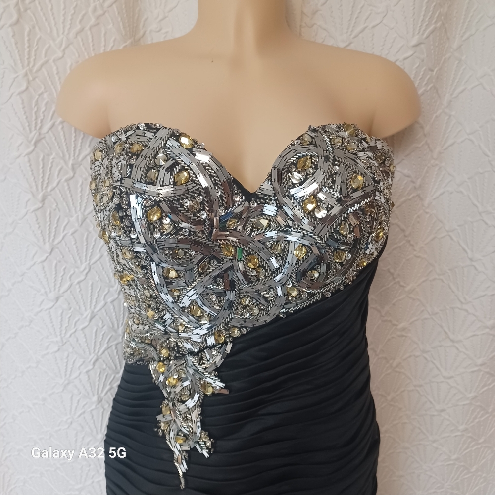 Kiss Kiss Formal Black and Silver Strapless Dress Women Size 10 - Picture 5 of 16